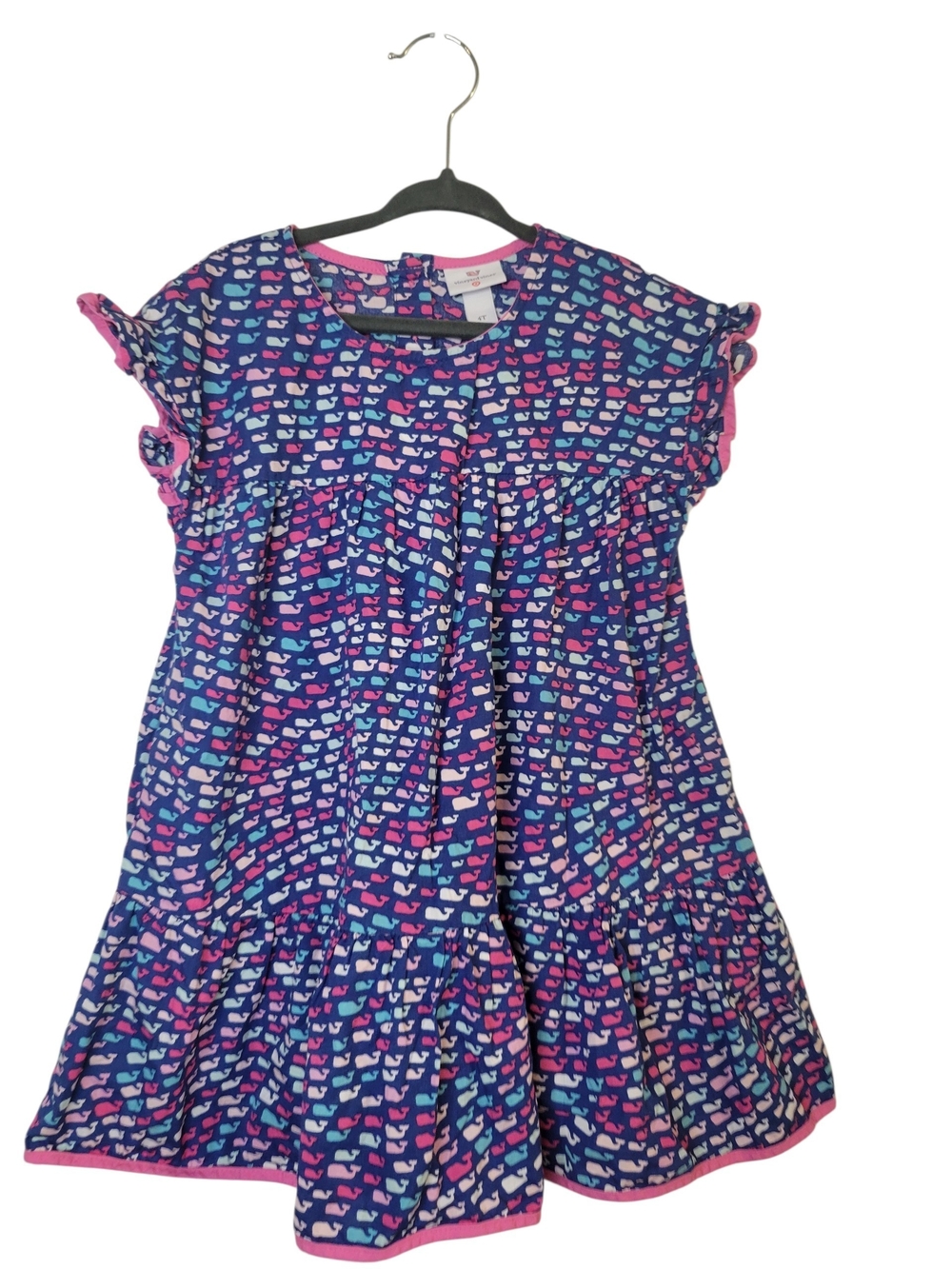 Vineyard Vines Girls' Navy Dress with Pink and Light Blue Whale Print